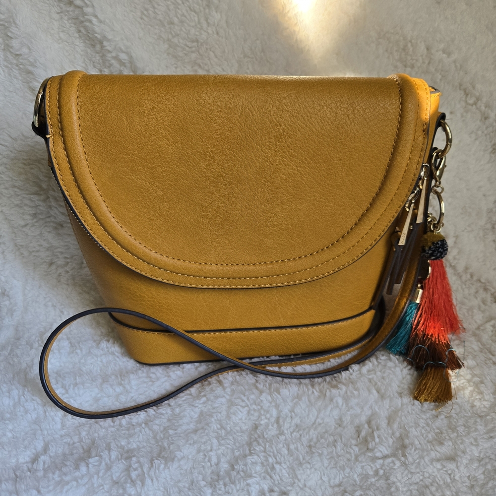 Mustard Yellow Aldo Crossbody Bag with Tassel Charm